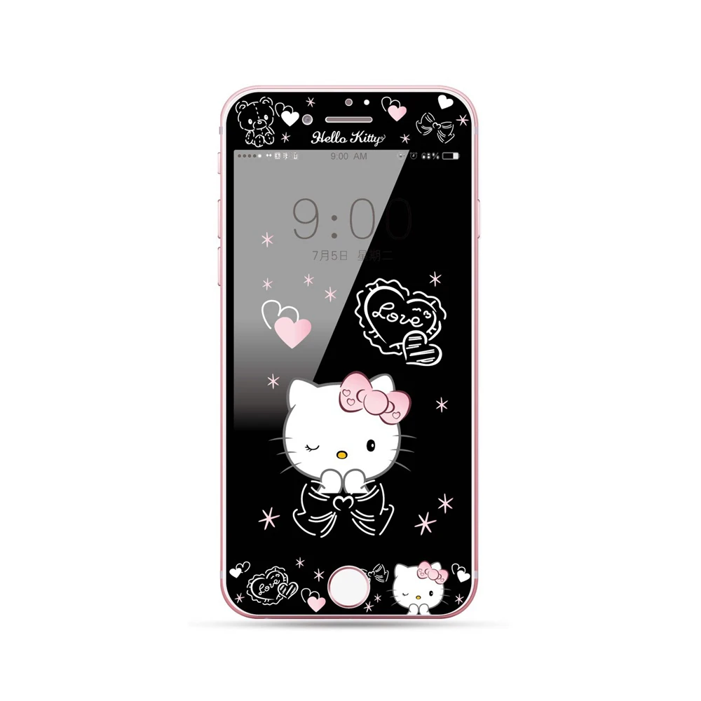 Kitty закаленное Стекло Экран среднего класса против царапин для iPhone 7 8 плюс 6 6s большие сумки из натуральной кожи Duffy и собаки из мультфильма, милая 3D с округленными изогнутыми краями с уровнем твердости 9H HD стеклянная плёнка SH83