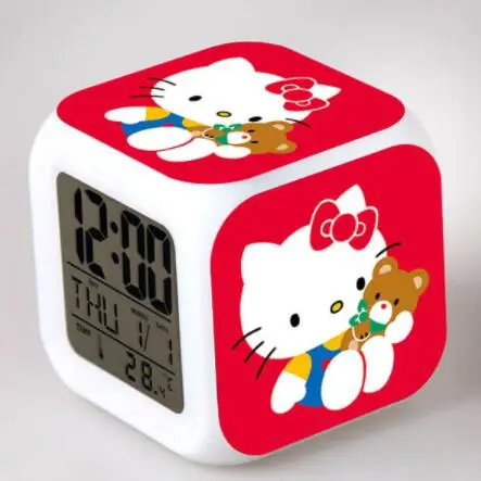 Лучший подарок для детей светодиодный цифровой будильник Kitty reloj despertador часы ночной Светильник horloge digitale часы с календарем - Цвет: Серый