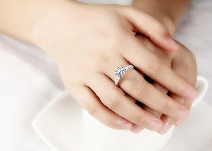 

Gold Ring Solid 14K White Gold Setting 2Ct Moissanite Diamond Ring Tested Positive Brand Engagement Prongs Setting Ring