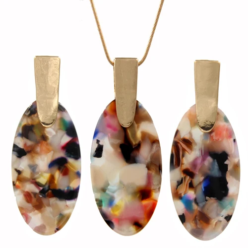 Multicolor YJX длинное ожерелье с подвеской и овальные серьги-капли Ювелирные наборы Потрясающие смелые, но Нежные Горячие - Окраска металла: Multicolor