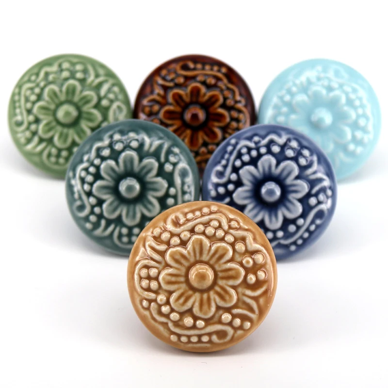

1pcs Colorful Ceramic Cameo Bas-relief Cabinet Drawer Knob Kitchen Cupboard Door Handle Pull Dia 44mm