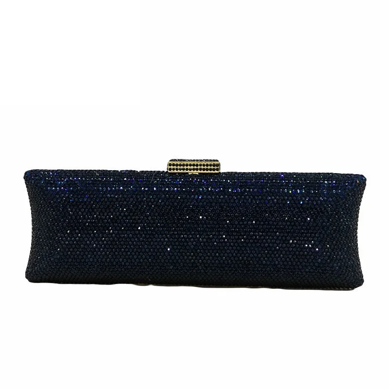 Dark Blue EveningBag Двойной цветок элегантные ослепительно градиентный фиолетовый цвет Для женщин вечерние сумочки-клатчи со стразами металлической фурнитурой с длинным свадебная сумочка кошелек - Цвет: Dark Blue EveningBag