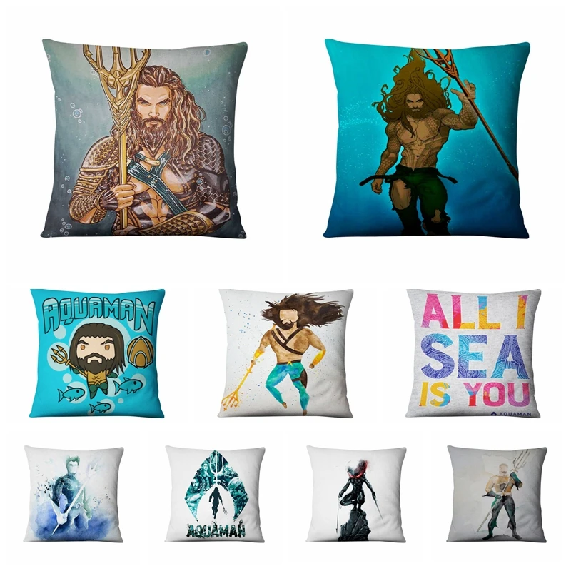Тонкая льняная наволочка с мультипликационным рисунком Aquaman декоративные