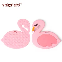tyry hu 5pclot food grade silicone flamingos teether cartoon swan diy teething necklace pacifier clip chain accessories pendant