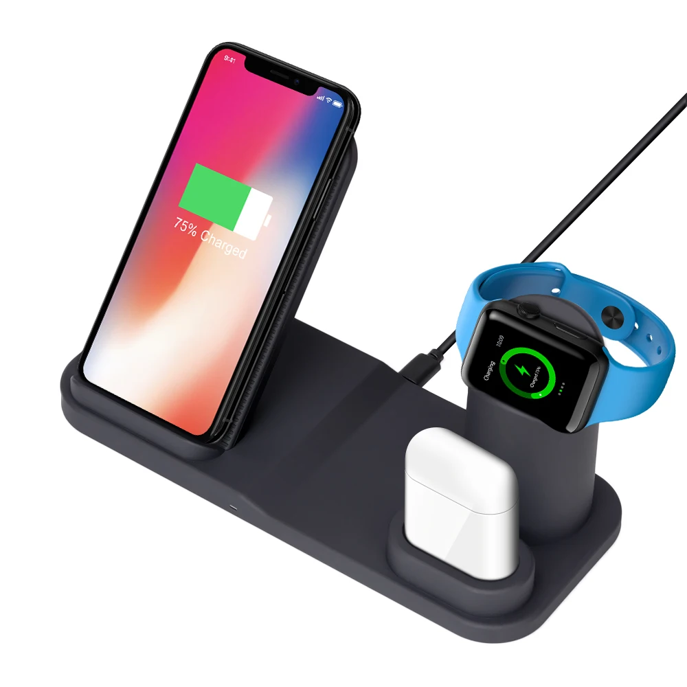 Беспроводное зарядное устройство Qi 10 Вт для телефона iPhone 8 X XS Max Apple Watch 1/2/3/4 Airpods