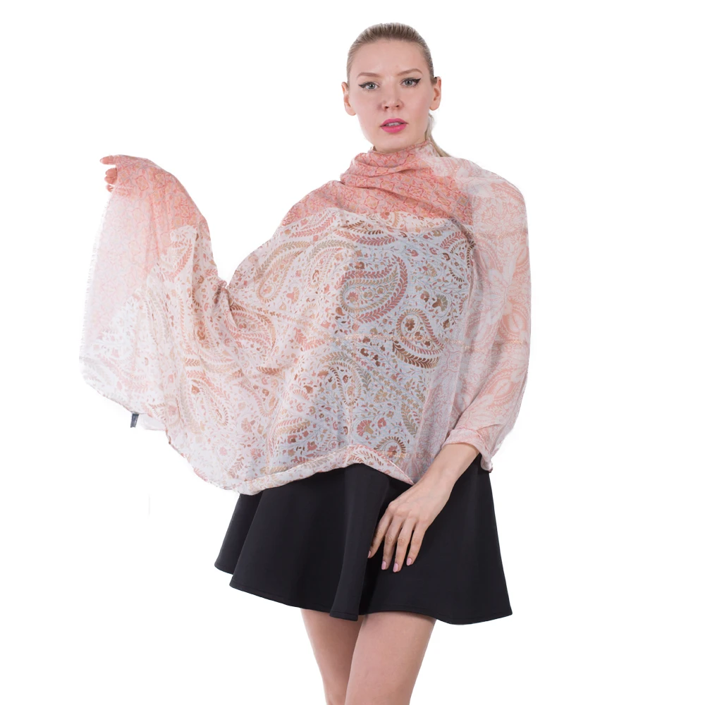 Женский хлопковый шарф FS Длинный мягкий из пашмины с принтом кешью оранжевого