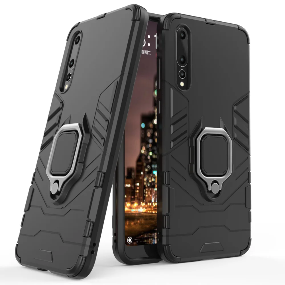 For Huawei P20 Pro Case Dual Layer Magnetic Armor With Finger Ring Kickstand Anti Shock Hard Back Cover |