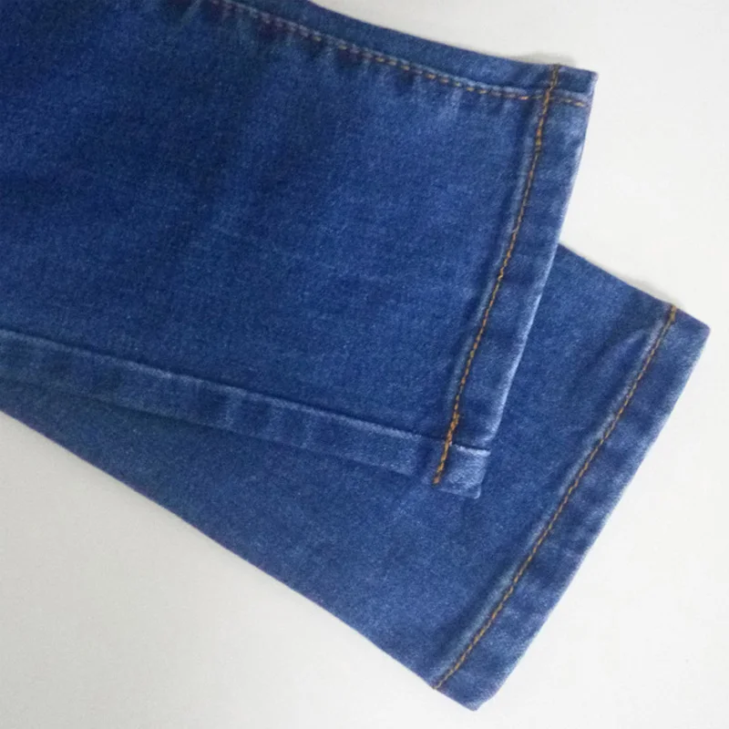 2016 Осень высокая талия Женщины Узкие Джинсы Летом Синий Стрейч Джинсовые Брюки