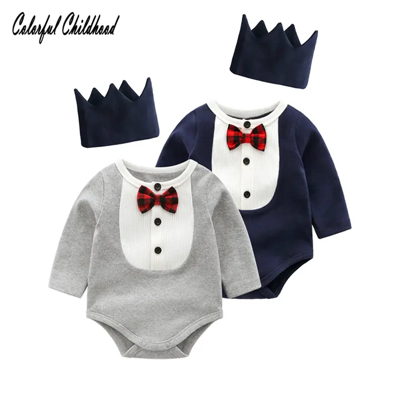 

Cartoon crown design boys romper Spring long sleeve cotton newborn jumpsuit toddler kids overalls children bodysuit for boy