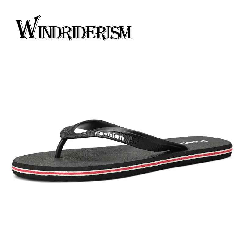 WINDRIDERISM/мужские Вьетнамки; летние пляжные сандалии; шлепанцы для мужчин; повседневная обувь на плоской подошве; Качественная нескользящая обувь; мужские сандалии; большие размеры 45 - Цвет: Black