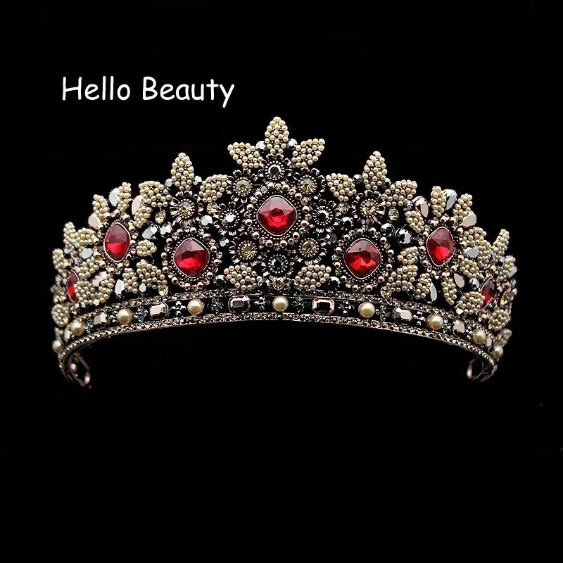 large crown Розовое золото розовый Винтаж барокко Королева Король диадема жемчуг свадебные украшения для волос кристалл тиара и корона повязка для женщин Свадьба - Окраска металла: large crown