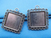 10pcs antique silver toneantique bronze lace border base setting tray bezel pendant charmfit 20mm square cabochoncameo