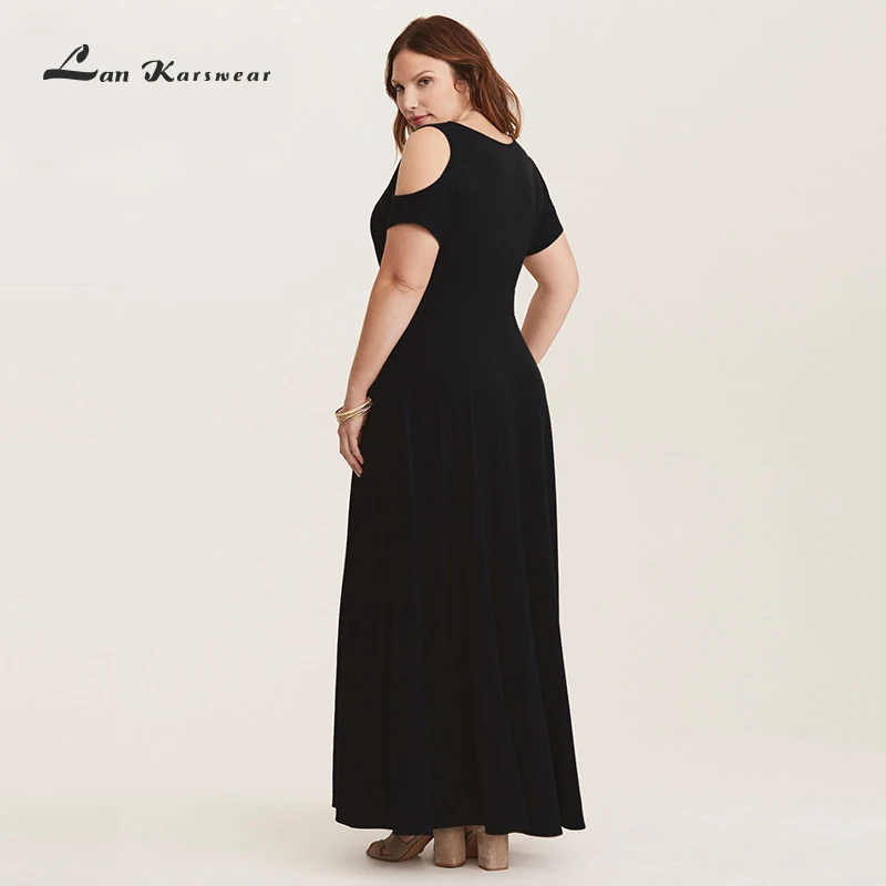 Женское платье с коротким рукавом Lan Karswear Клубное длинное треугольным вырезом и