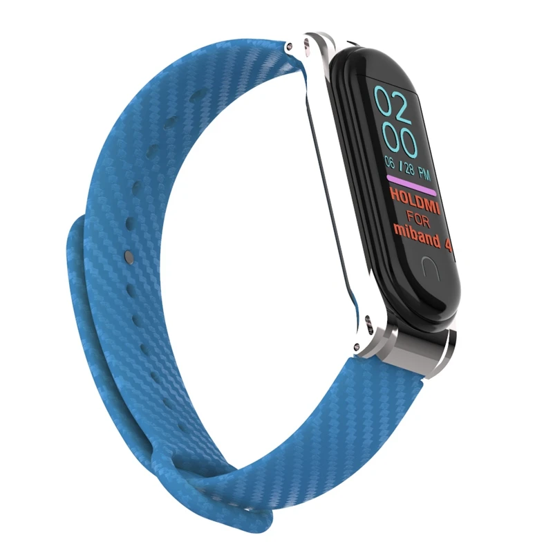 YUEDAER высокое качество Mi Band 4 ремешок из мягкого кремния и углеродного волокна для Xiaomi Mi Band 4 ремешок металлический корпус браслет Miband4 черный синий