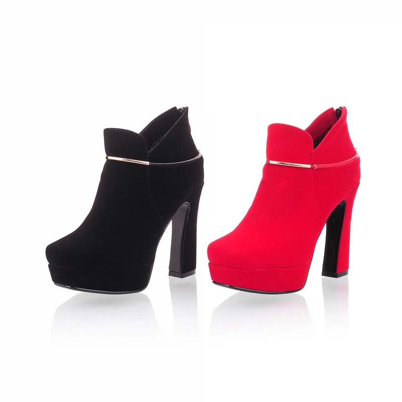 New 2014 Top quality fashion warm Autumn Women Boots naked boots Flock ankle metal decoration Zip 11cm/3cm black/red EU34-39 | Обувь