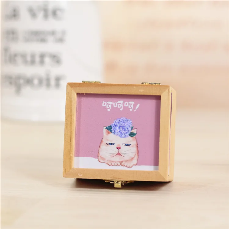 Фламинго Единорог деревянная музыкальная шкатулка Милая Мини животное ручная коленчатая музыкальные шкатулки подарок к Рождеству для детей друг дети - Цвет: hahhaha cat