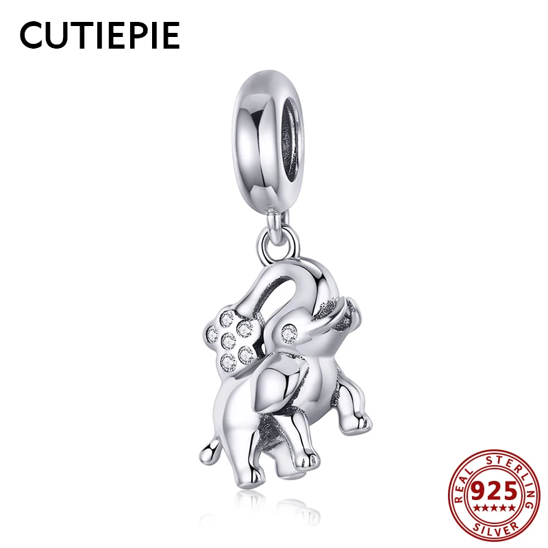 CUTIEPIE 100% Настоящее серебро 925 пробы животных Счастливый Слон амулеты сделай сам