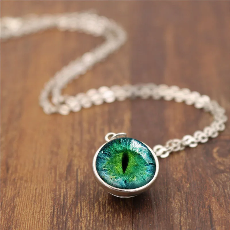 Ручная работа DIY Двусторонняя подвеска ожерелье Dragon eye арт фото бижутерия со стеклянными кабошонами модная Серебряная цепочка Ожерелье s для женщин
