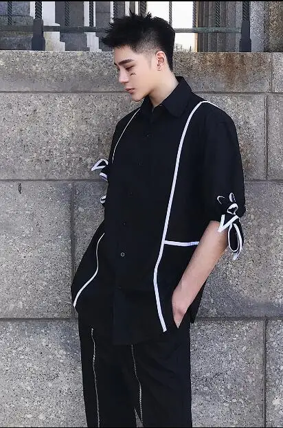 

2018 New design men's slim shirt summer Korean version of the loose harbor style men's half sleeve shirt M-XL