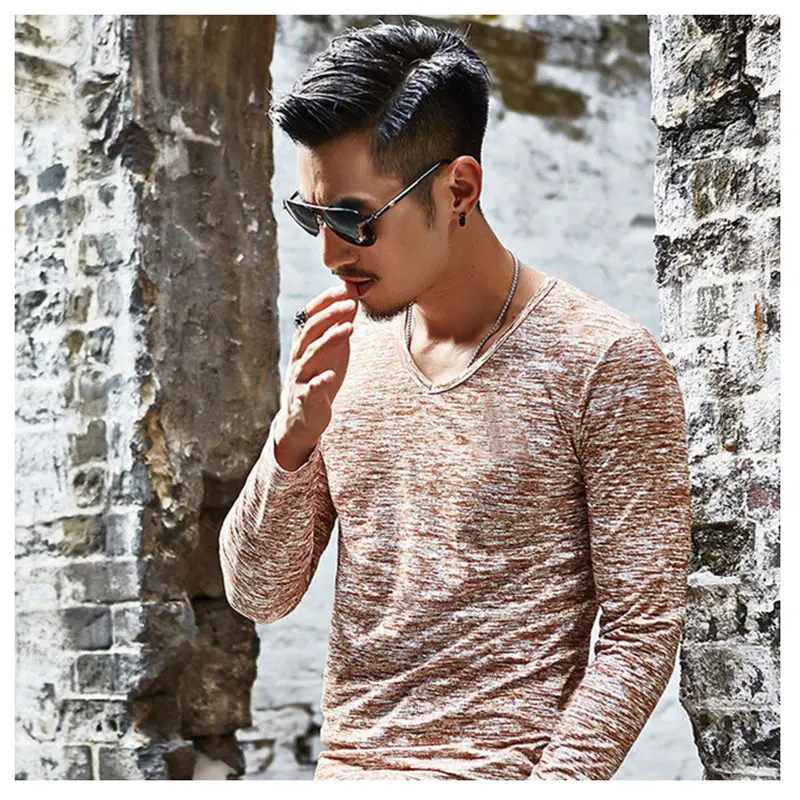 018 NEW Trendy Summer Men T Shirt Casual Long Sleeve Slim Men's Basic Tops Tees Stretch T-shirt Mens Clothing | Мужская одежда