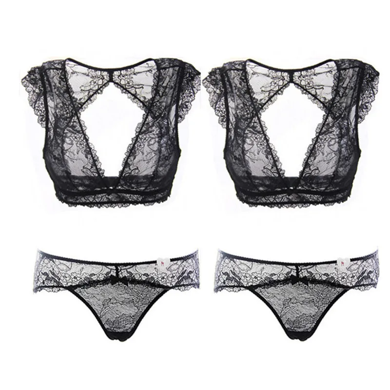 Black and Black Varsbaby женское прозрачное кружевное сексуальное нижнее белье с глубоким v-образным вырезом 2 комплекта бюстгальтеров/партия - Цвет: Black and Black