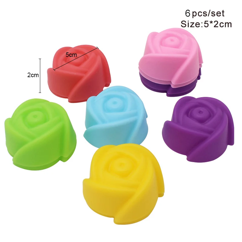 Rose flower 6 шт./лот силиконовые формы, форма сердца или розы кекс силиконовый для торта, мыла прессформы антипригарное Термостойкое формы для выпечки маффинов - Цвет: Rose flower