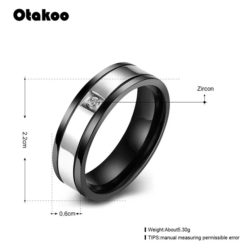 Otakoo Черный обручальное кольцо кубический циркон нежный кабошон гладкая помолвка