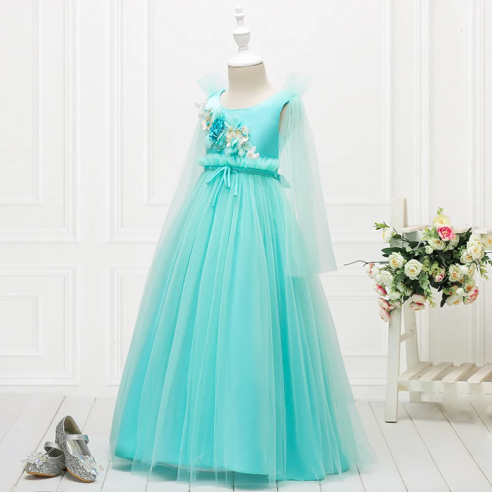 Платье принцессы с цветочным узором для девочек, для посещения страны, сада, свадьбы, отделка настоящим кружевом, Сетчатое платье на выпускной в языческом стиле, платья