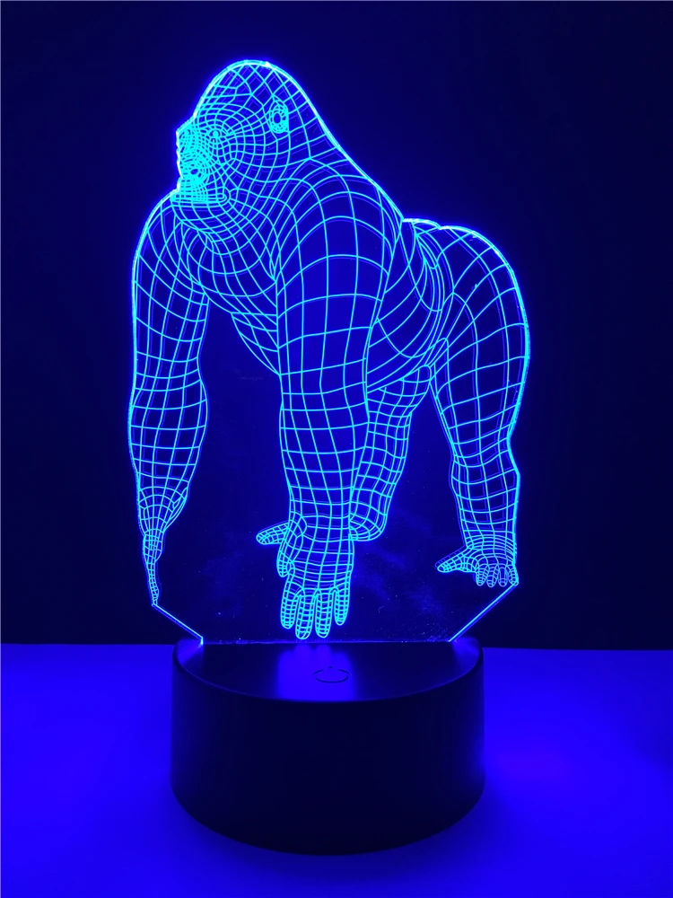 3D иллюзия Orang Gorilla Chimpanzee Хэллоуин оптическая LED USB красочная настольная ночник