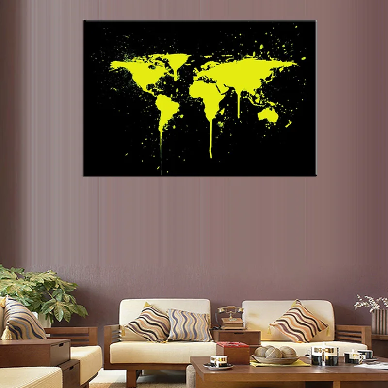 1 шт./компл. абстрактные Желтые карты мира Картина на холсте Современная Золотая