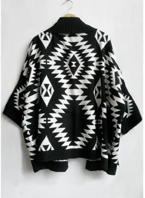 Aztec Knit Womens Cardigans Batwing Sleeve Stripe Cardigan Black Vintage Pop Style Geometric Sweater 3 colors available |