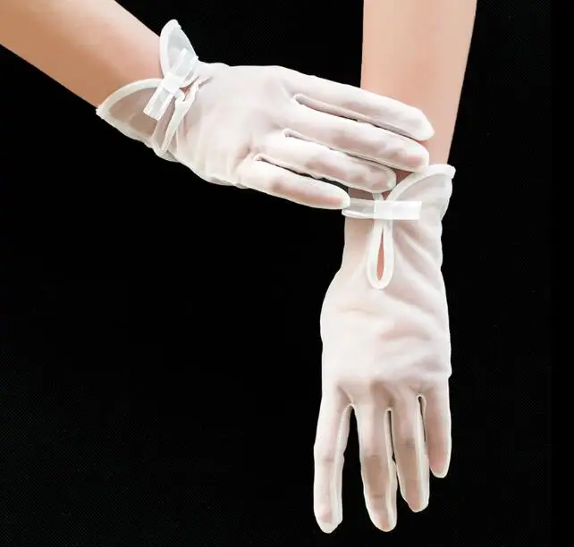 Women's elegant white color mesh glove female spring summer sunscreen transparent lace glove R1477