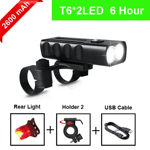 T6 2600mAh taillight NEWBOLER 2400 люмен, 3 светодиодный велосипедный светильник, 5200 мА/ч, L2/T6, вспышка, светильник, зарядка через USB, велосипедный передний светильник, набор, 2 держателя, аксессуары для крепления - Цвет: T6 2600mAh taillight