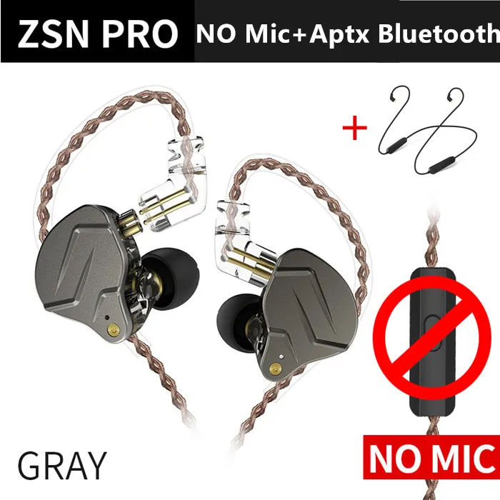 Gray NoMic Bluetooth KZ ZSN Pro 1BA+ 1DD гибридная технология HIFI бас наушники металлические вкладыши Наушники Bluetooth спортивные шумоподавление Гарнитура - Цвет: Gray NoMic Bluetooth