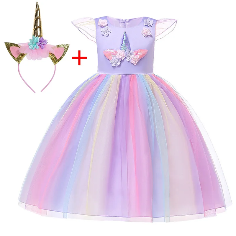 Girls Unicorn Tutu Dress Summer 2019 Rainbow Princess Kids Party Christmas Halloween Pony Cosplay Costume 3-10T | Детская одежда и