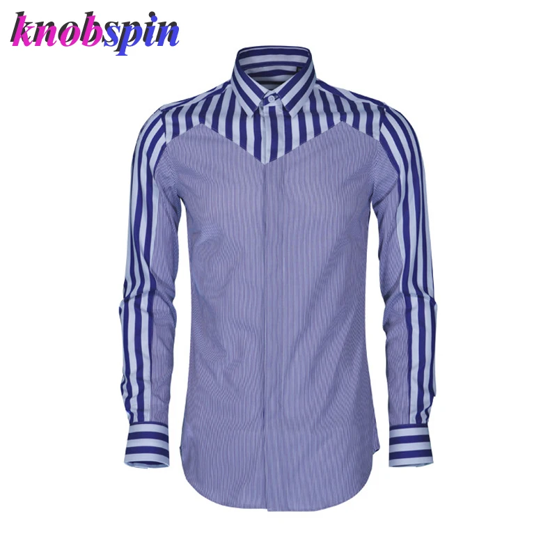 

Contrast Multi-Striped Mens Shirt 2019 Fashion Slim Casual shirts men high quality Cotton Silk Camisa masculina Plus size 4XL 48