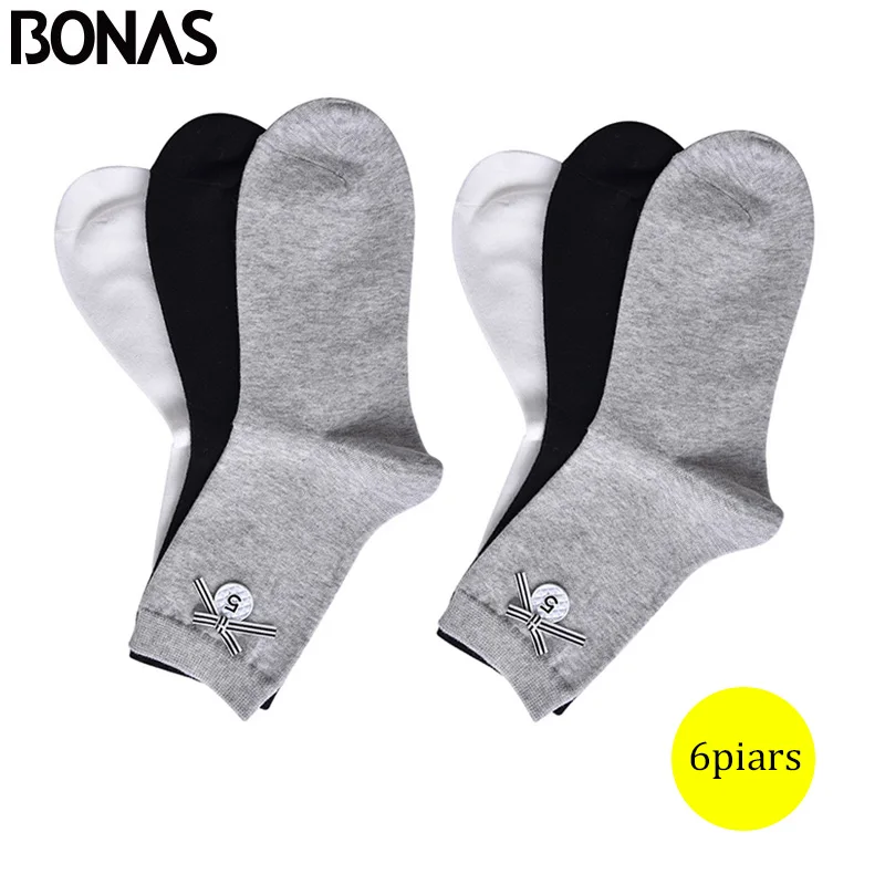 BONAS, 6 пар, высокое качество, дышащие хлопковые носки, женские, модные, одноцветные носки, бамбуковые, Углеродные волокна, дезодорирующие носки, женские, 05408 - Цвет: 6 Pairs