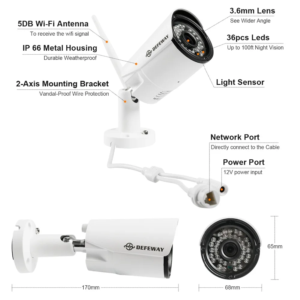 Беспроводная система видеонаблюдения DEFEWAY 8 каналов 1080 пикселей NVR шт. 2 МП