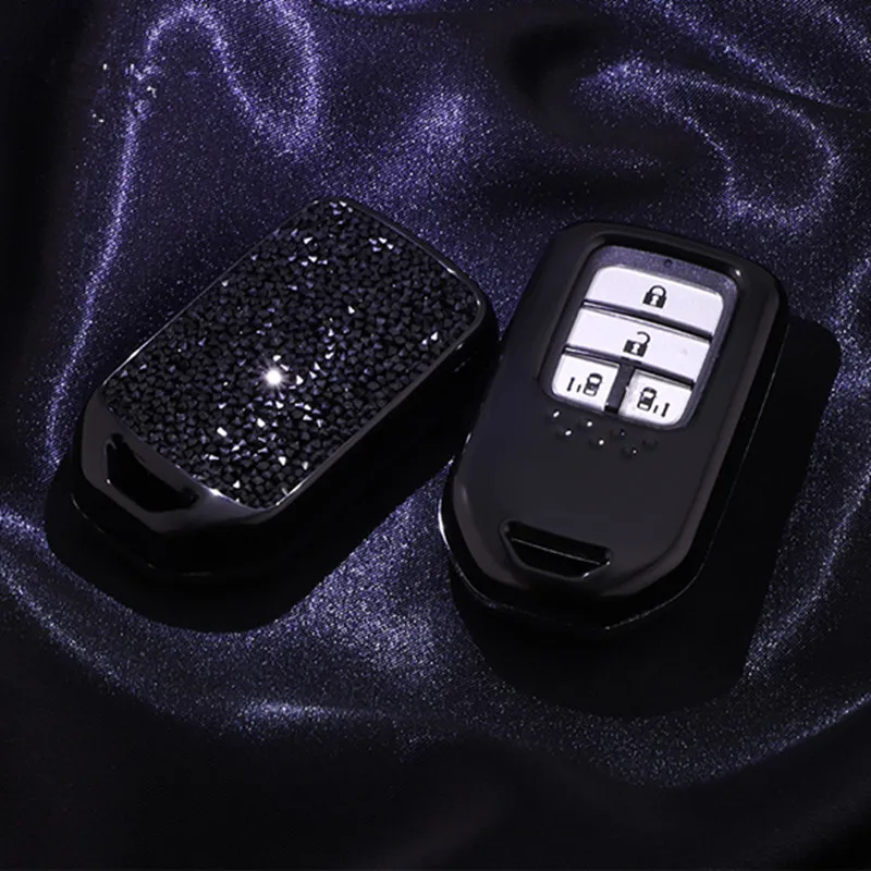A-black key shell Роскошный алмаз ключи чехол, держатель для ключа цепи для Honda Civic 10th пилот CR-V MK10 Accord Spirior XR-V 2/3/4 кнопки дистанционного ключа для защиты - Название цвета: A-black key shell