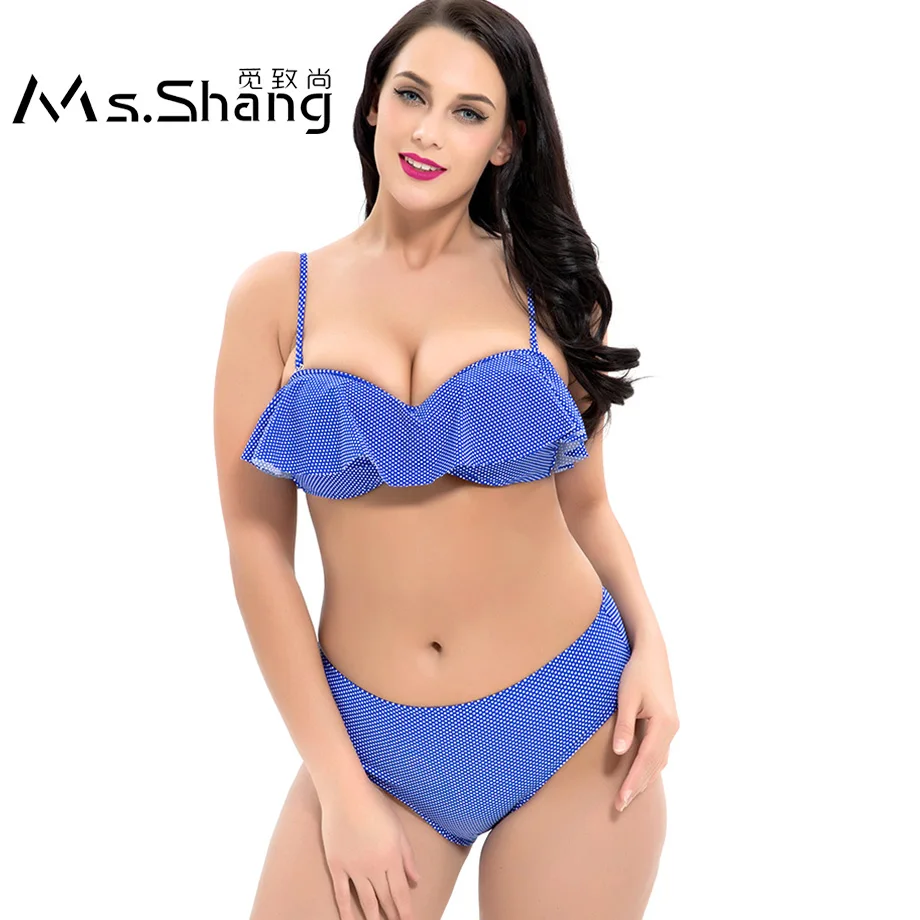 Женский купальный костюм в горошек Ms.Shang бикини пуш ап с оборками сексуальный