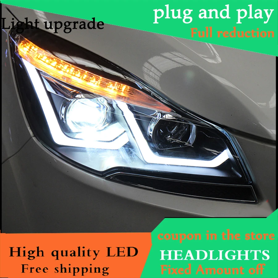 Автомобильный Стайлинг Головной фонарь для Ford Escape 2013-2015 Kuga фары двойной U Angel Eye DRL