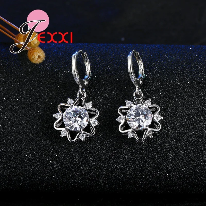 

Snowflake Crystal Jewelry Set for Wedding Women Silver Chain & Pendant Necklace/Earrings Sets Fine Jewelry