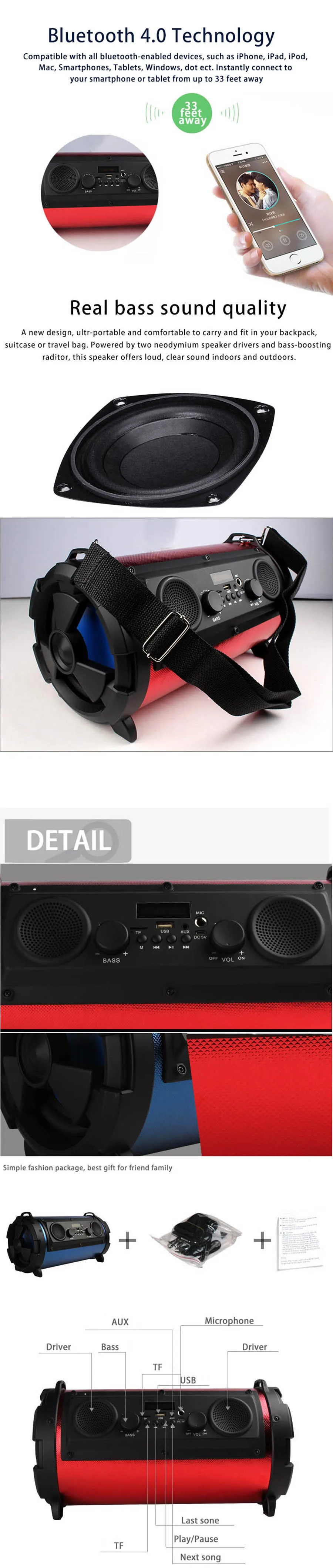 Portable 15W Audio Huge Power HiFi Wireless Bluetooth Speaker Cool LED Light Stereo Super Bass Music Speakers 10PCS/lot
