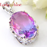 luckyshine fashion gradient purple bi colored tourmaline crystal zirconia silver women wedding gift pendant necklace