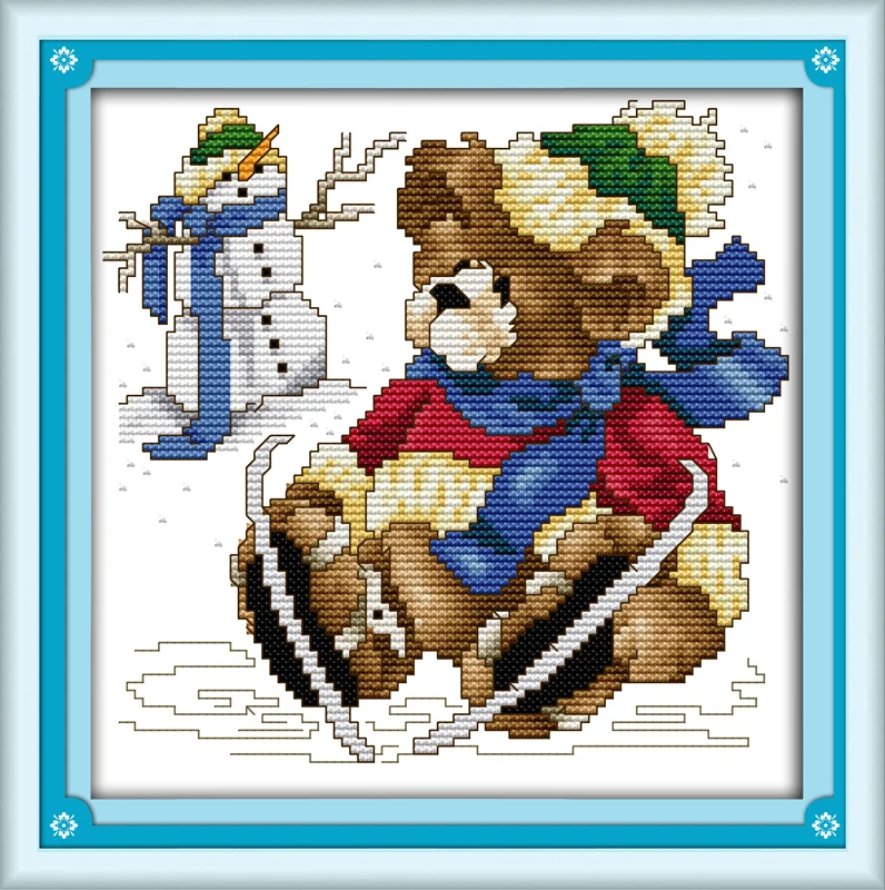 

January bear cross stitch kit 14ct 11ct count print canvas stitches embroidery DIY handmade needlework plus