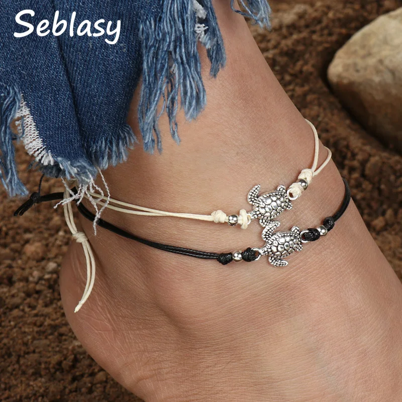 Seblasy-tobilleras con forma de tortuga para mujer, pulsera de tobillo, sandalia en la pierna,