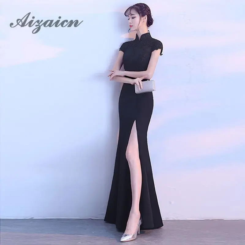 Vestido Восточный Свадебные платья длинные черные Русалка китайский вечерние