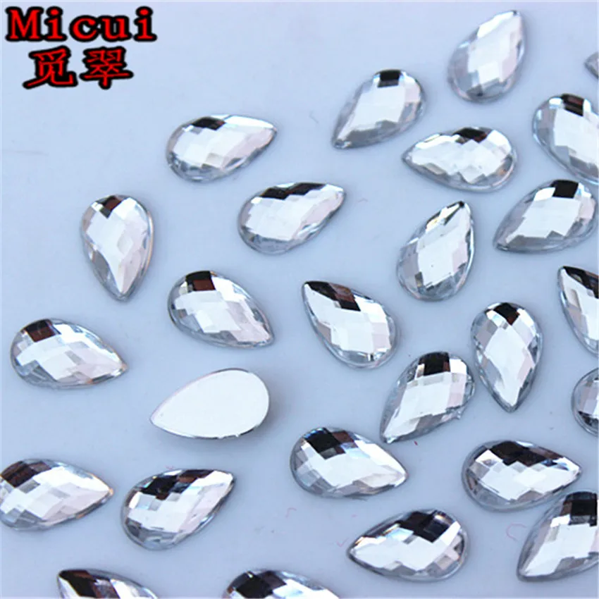 Micui 100 шт 13*18 мм/8*13 мм/6*10 мм Waterdrop Flatback Акриловый Граненый клей для страз на