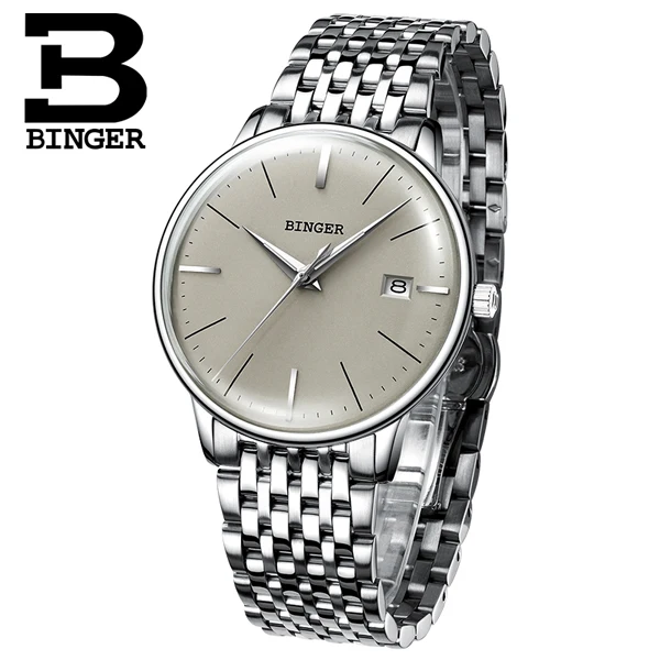 steel gray Switzerland BINGER 8 мм ультра-тонкие автоматические механические часы мужские брендовые Роскошные мужские часы сапфировые наручные часы мужские водонепроницаемые - Цвет: steel gray