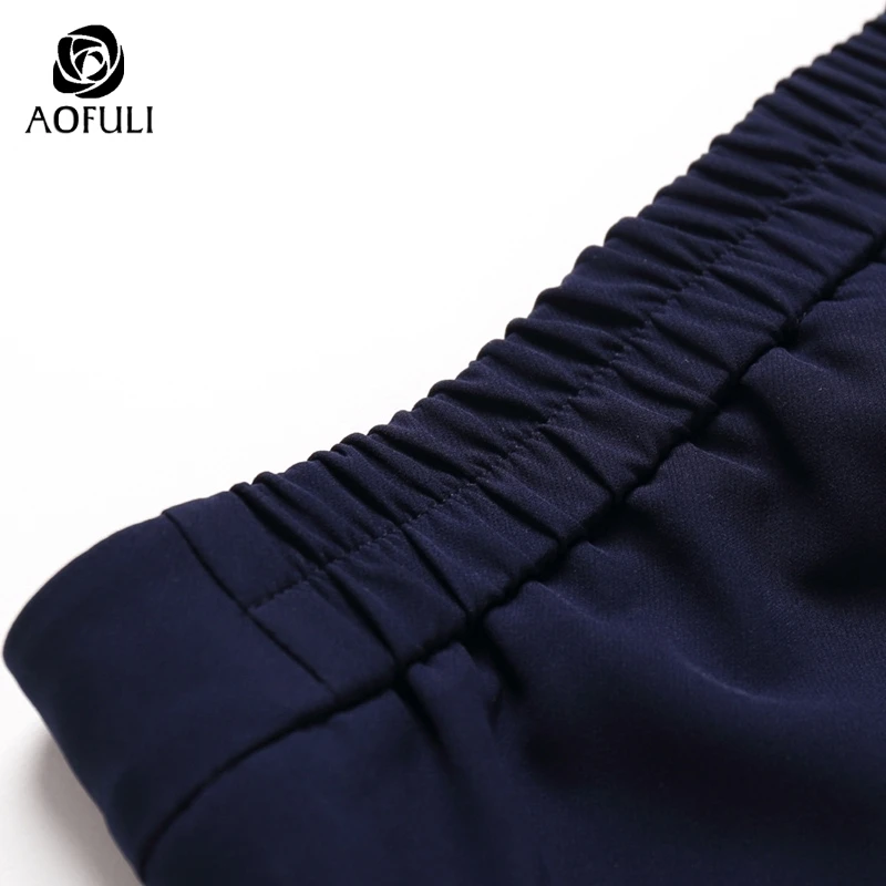 AOFULI 4XL/5XL Женские брюки длиной до икры Синие Большие размеры Летние повседневные